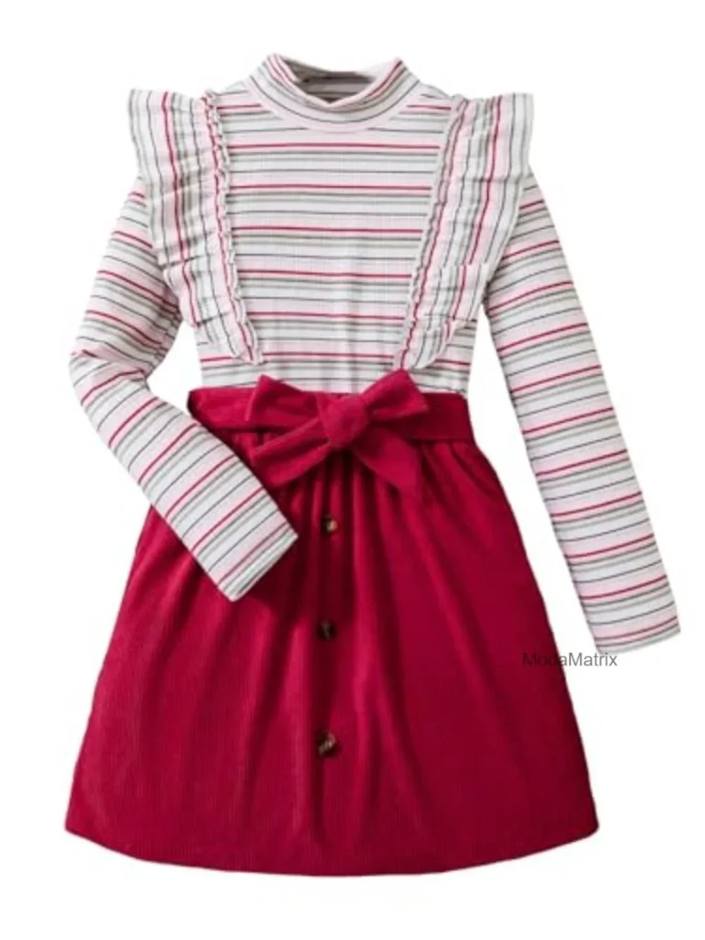 Girls 2 Piece Ruffle Trim Long Sleeve Top and Skirt Set